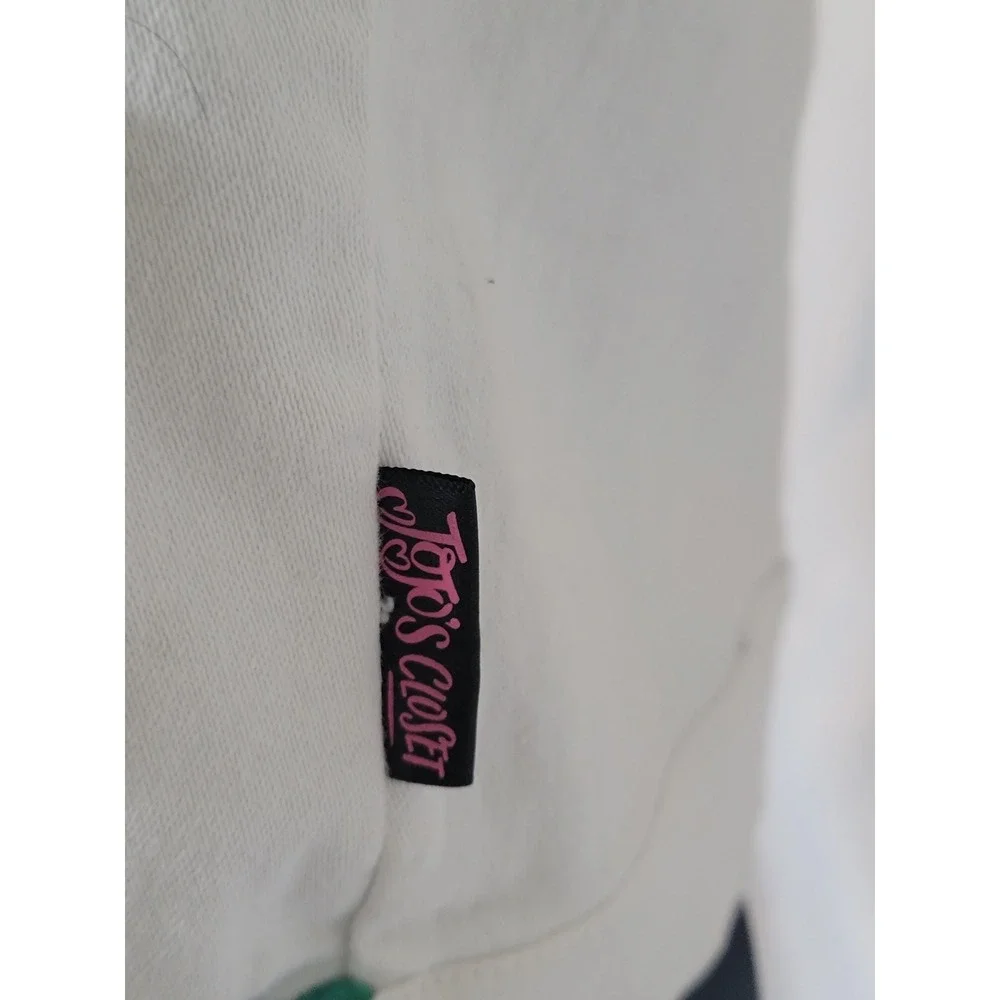 JoJo Siwa JoJo's Closet Girls White Denim Vest Rainbow Patches Ruffle XL 14/16
